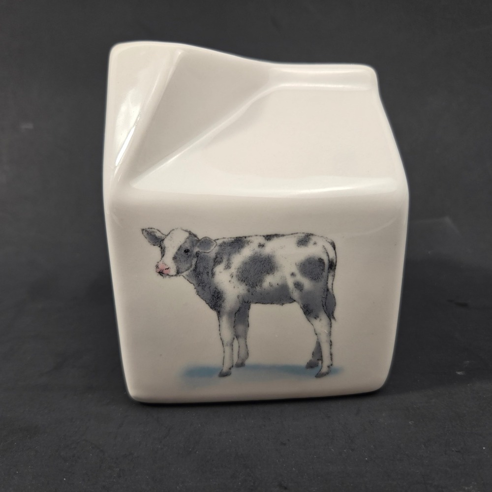 Red Shed Ceramic Milk Creamer Carton Shape Cow Graphic Farmhouse Decor